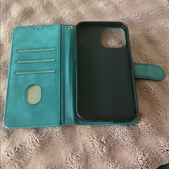 Butterfly Embossed Teal Phone Wallet Case IPhone 12- - Picture 3 of 4